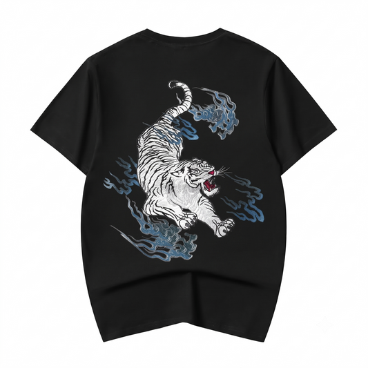 Flaming White Tiger Embroidered Tee