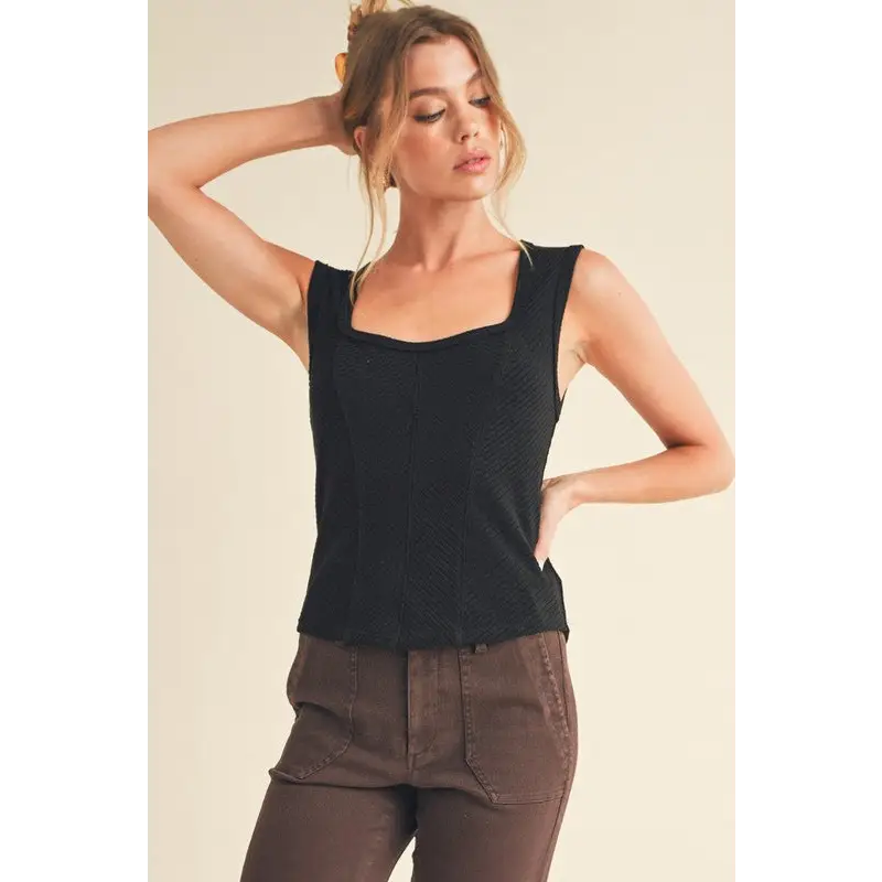 Exposed Seam Ribbed Wide Strap Tank.