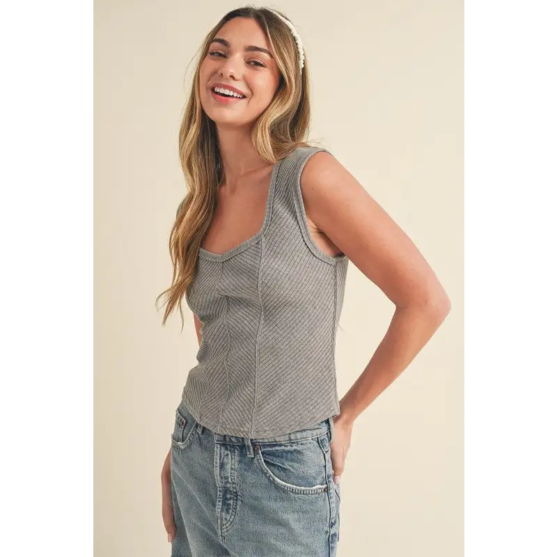 Exposed Seam Ribbed Wide Strap Tank.
