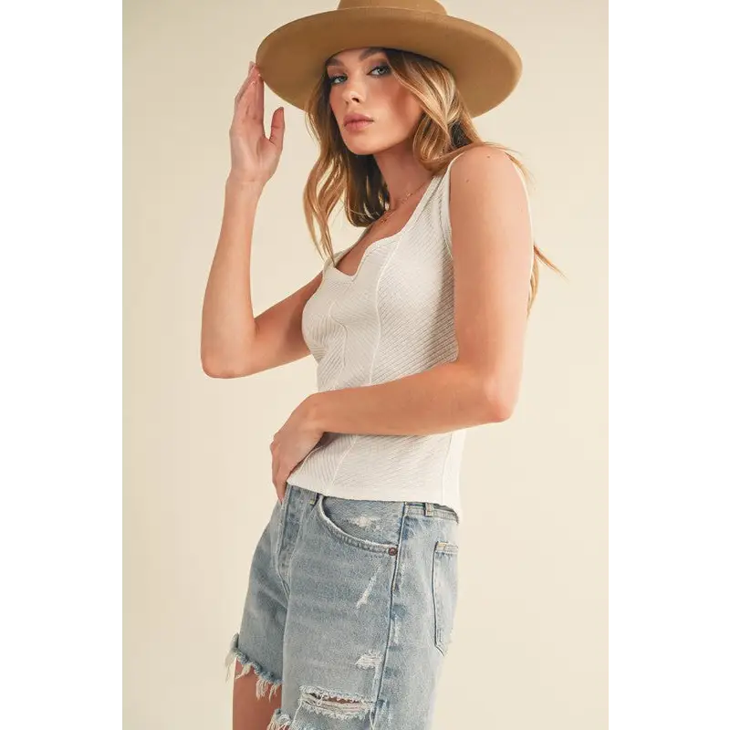 Exposed Seam Ribbed Wide Strap Tank.