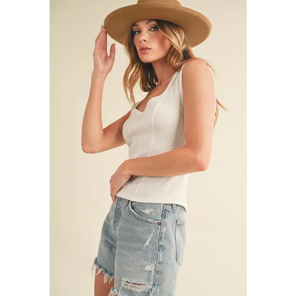 Exposed Seam Ribbed Wide Strap Tank.