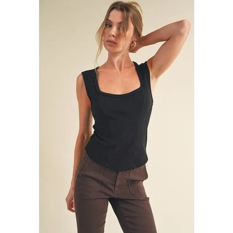 Exposed Seam Ribbed Wide Strap Tank.