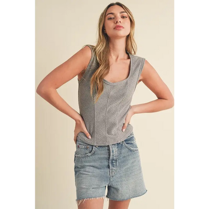 Exposed Seam Ribbed Wide Strap Tank.