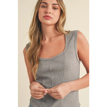 Exposed Seam Ribbed Wide Strap Tank.