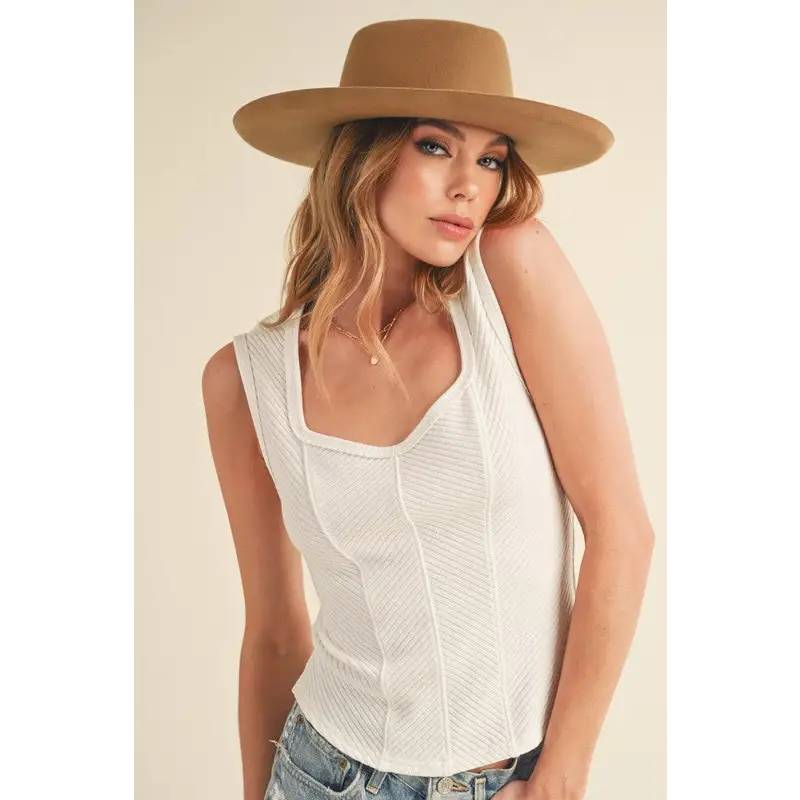 Exposed Seam Ribbed Wide Strap Tank.