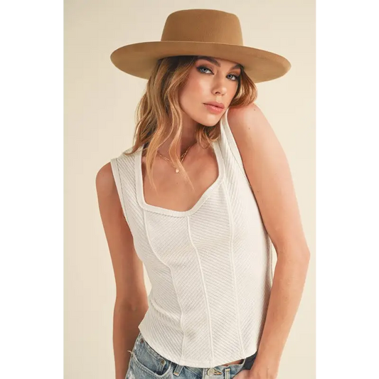 Exposed Seam Ribbed Wide Strap Tank.