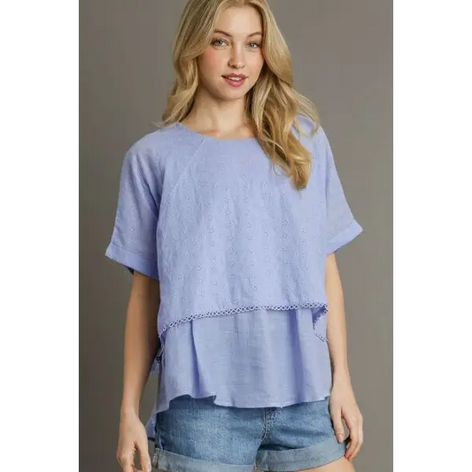 Eyelet Layered Short Sleeve Blouse.