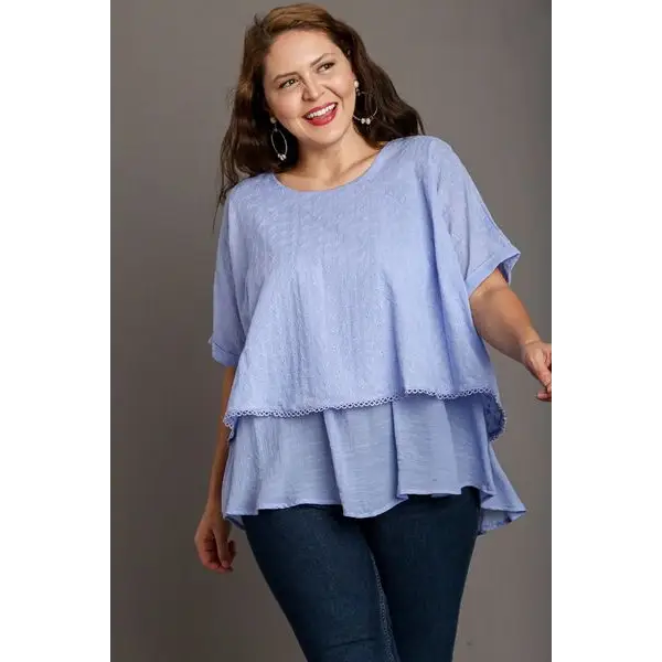 Eyelet Layered Short Sleeve Blouse.