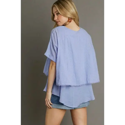 Eyelet Layered Short Sleeve Blouse.