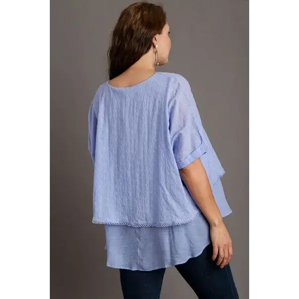 Eyelet Layered Short Sleeve Blouse.