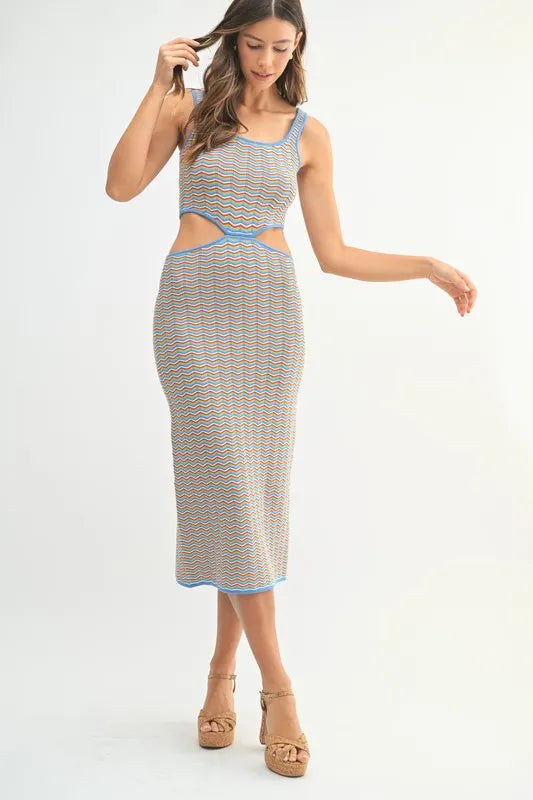 Multi Color Chevron Knit Bodycon Midi Dress.