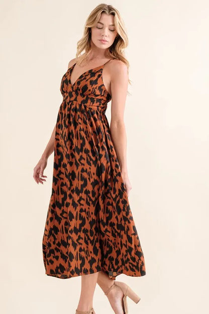 Leopard Print Plunge Maxi Dress.