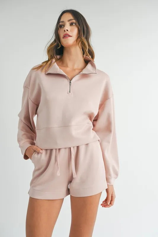 Half Zip Sweatshirt and Shorts Set.