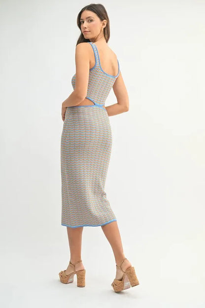 Multi Color Chevron Knit Bodycon Midi Dress.