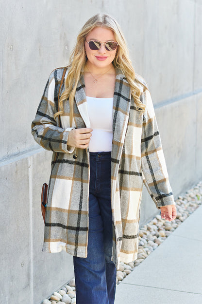 Plaid Button Up Lapel Collar Coat