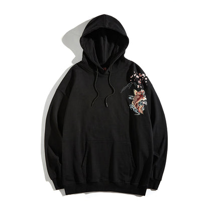 Red Koi Embroidery Hoodie