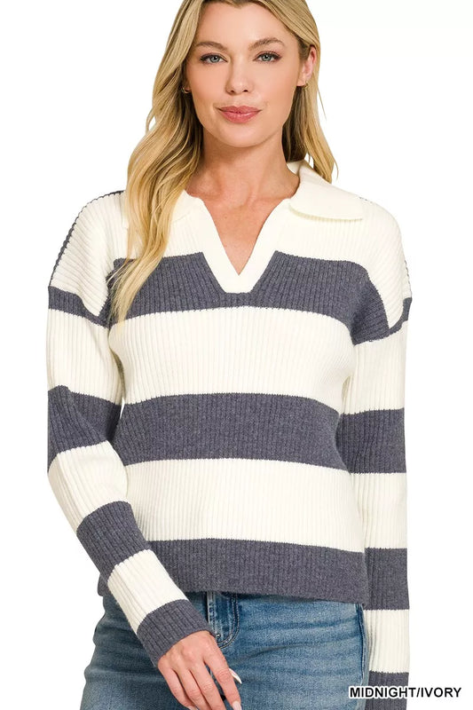 Striped Collared Sweater