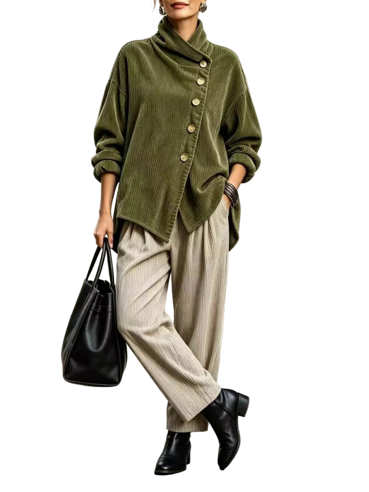 Asymmetric Button-Up Corduroy Jacket