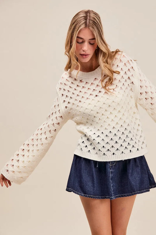 Geometric Pattern Open Knit Lightweight Sweater.