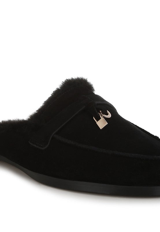 Bosnia Suede & Faux Fur Slip On Mules