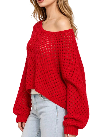 Hollow Out Boat Neck Knit Cover Up
