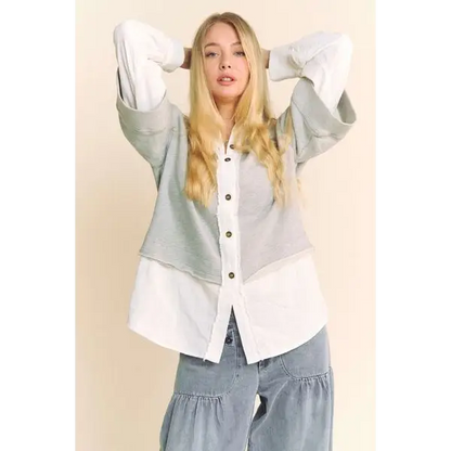 Faux Layered French Terry Contrast Top.