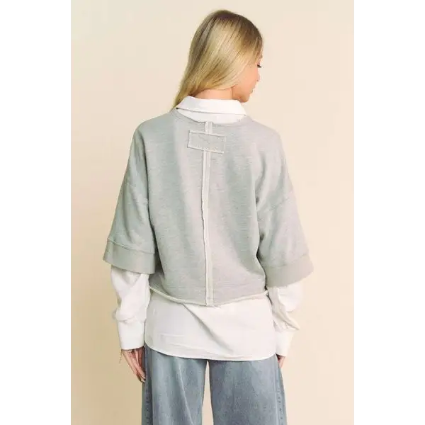 Faux Layered French Terry Contrast Top.