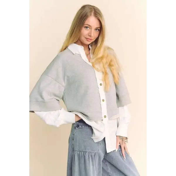 Faux Layered French Terry Contrast Top.