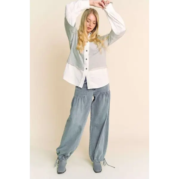 Faux Layered French Terry Contrast Top.