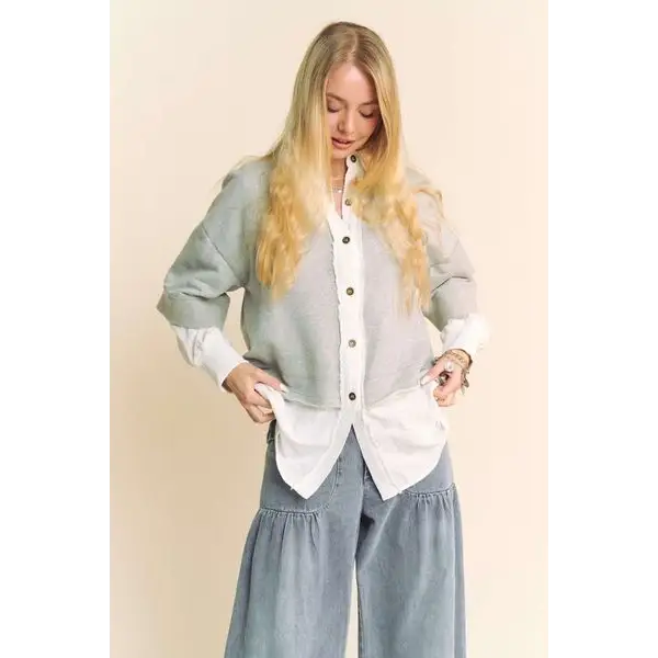 Faux Layered French Terry Contrast Top.
