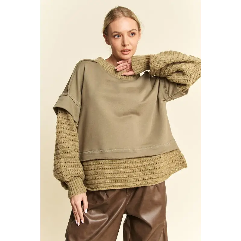 Faux Layered Round Neck Sweater.