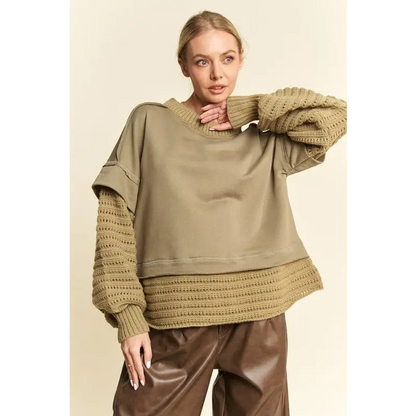 Faux Layered Round Neck Sweater.