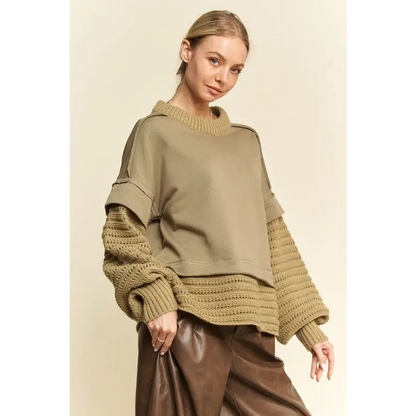 Faux Layered Round Neck Sweater.