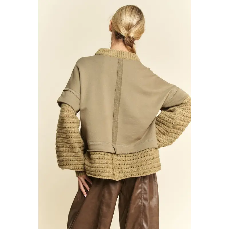 Faux Layered Round Neck Sweater.
