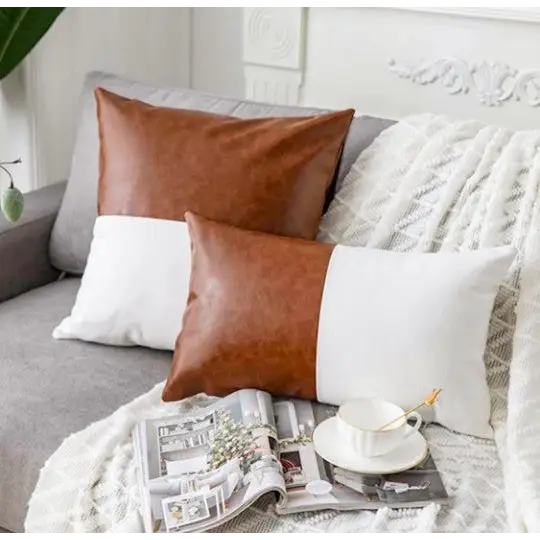 Faux leather lumbar pillow, 12x20in/ 16x26.