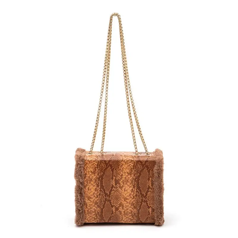 Faux Shearling Snake Print Shoulder Bag.
