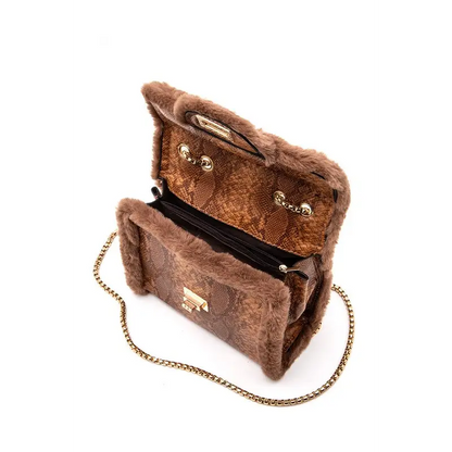 Faux Shearling Snake Print Shoulder Bag.