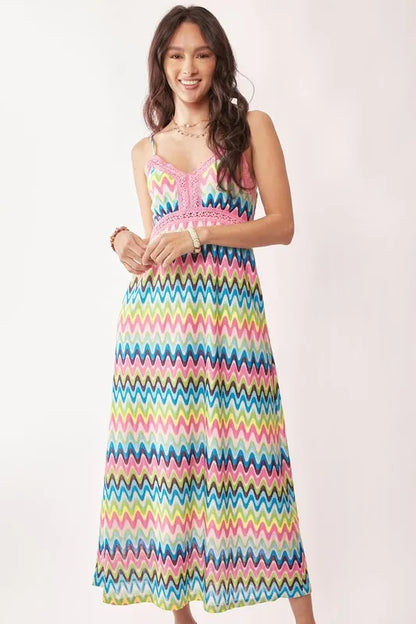 Multi Color Crochet Lace Midi Dress.