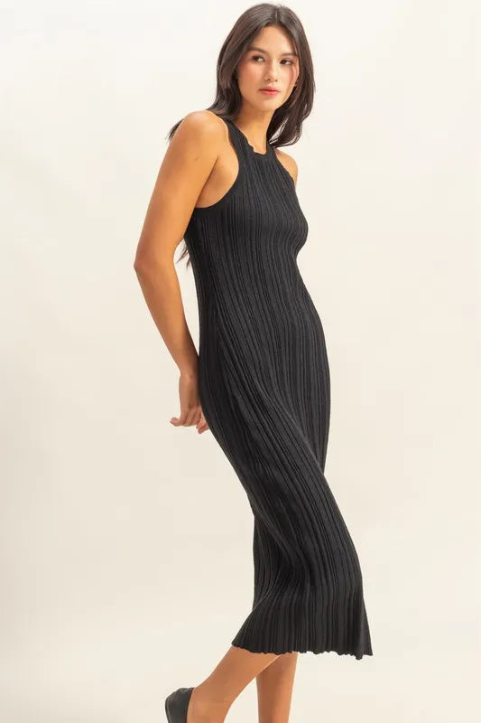 Round Neck Bodycon Ribbed Knit Dress.