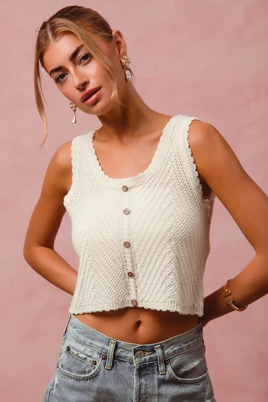 Chevron Pattern Buttoned Front Lightweight Tank Top.