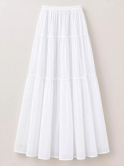 High-waisted tiered pleated maxi skirt