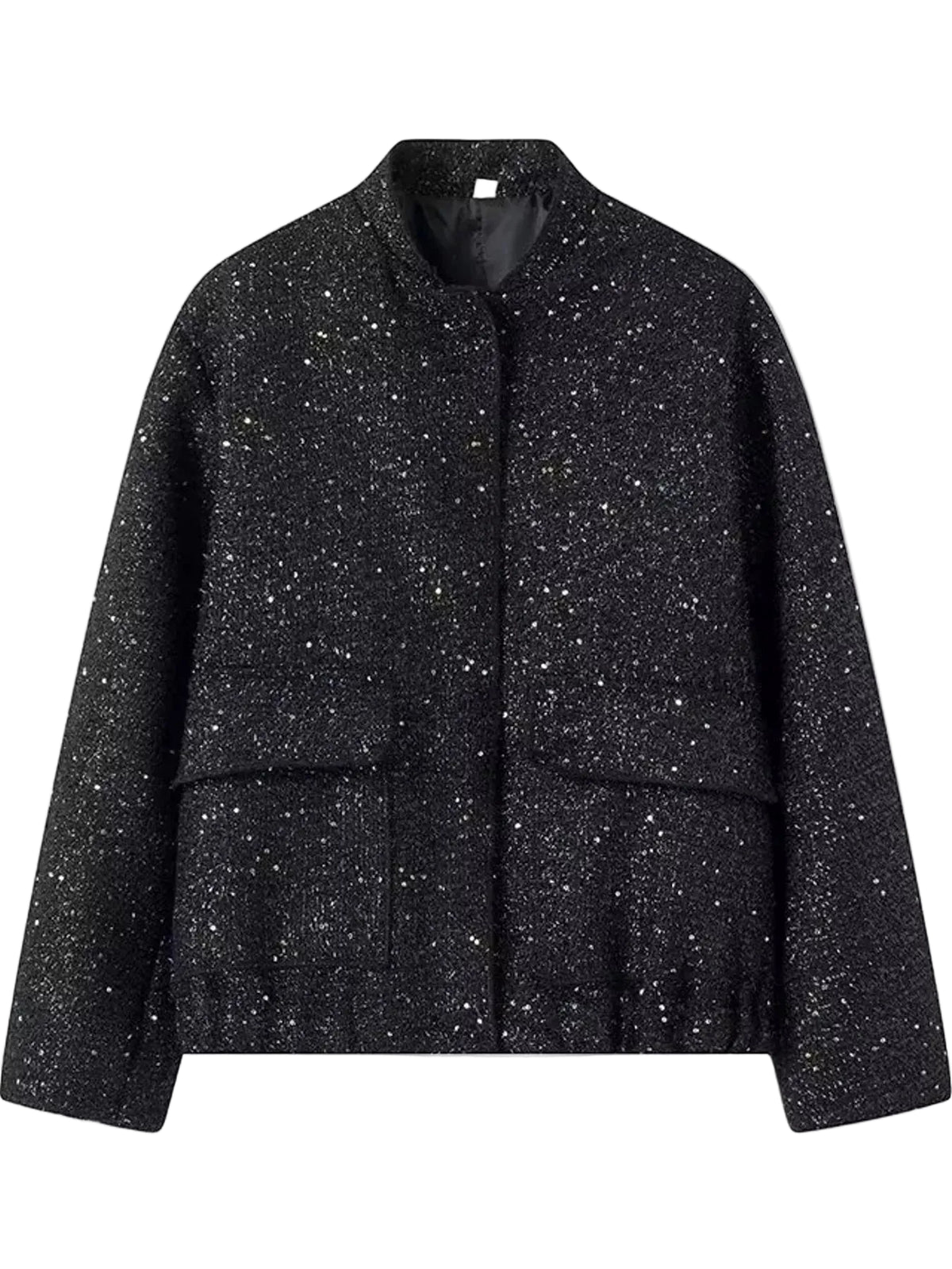 Elegant Tweed Bomber Jacket with Front Pockets