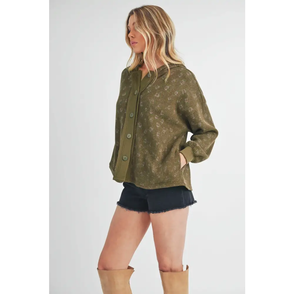 Floral Button Up Hooded Jacket.