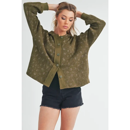 Floral Button Up Hooded Jacket.