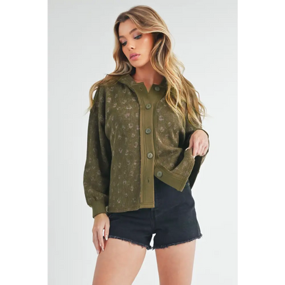 Floral Button Up Hooded Jacket.