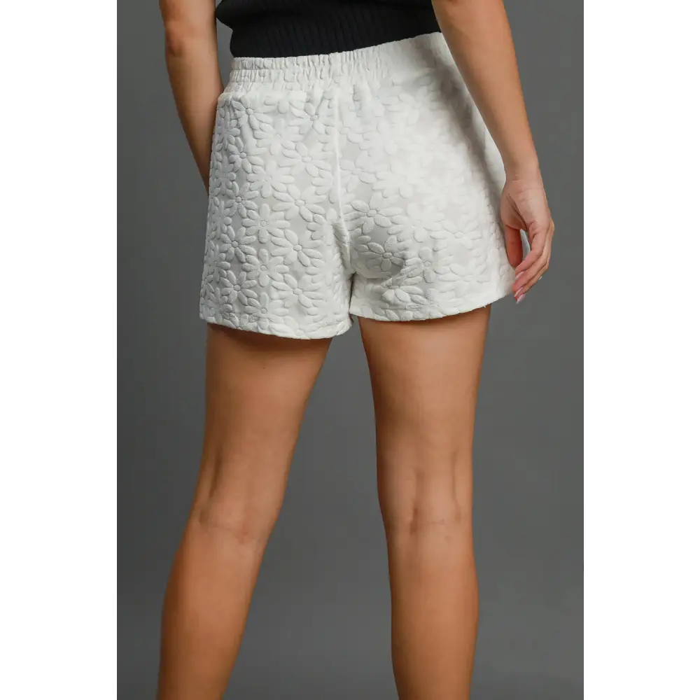 Floral Elastic Waist Jacquard Shorts with Pockets.