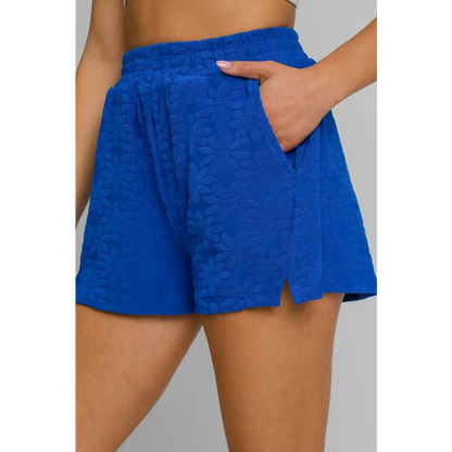 Floral Elastic Waist Jacquard Shorts with Pockets.