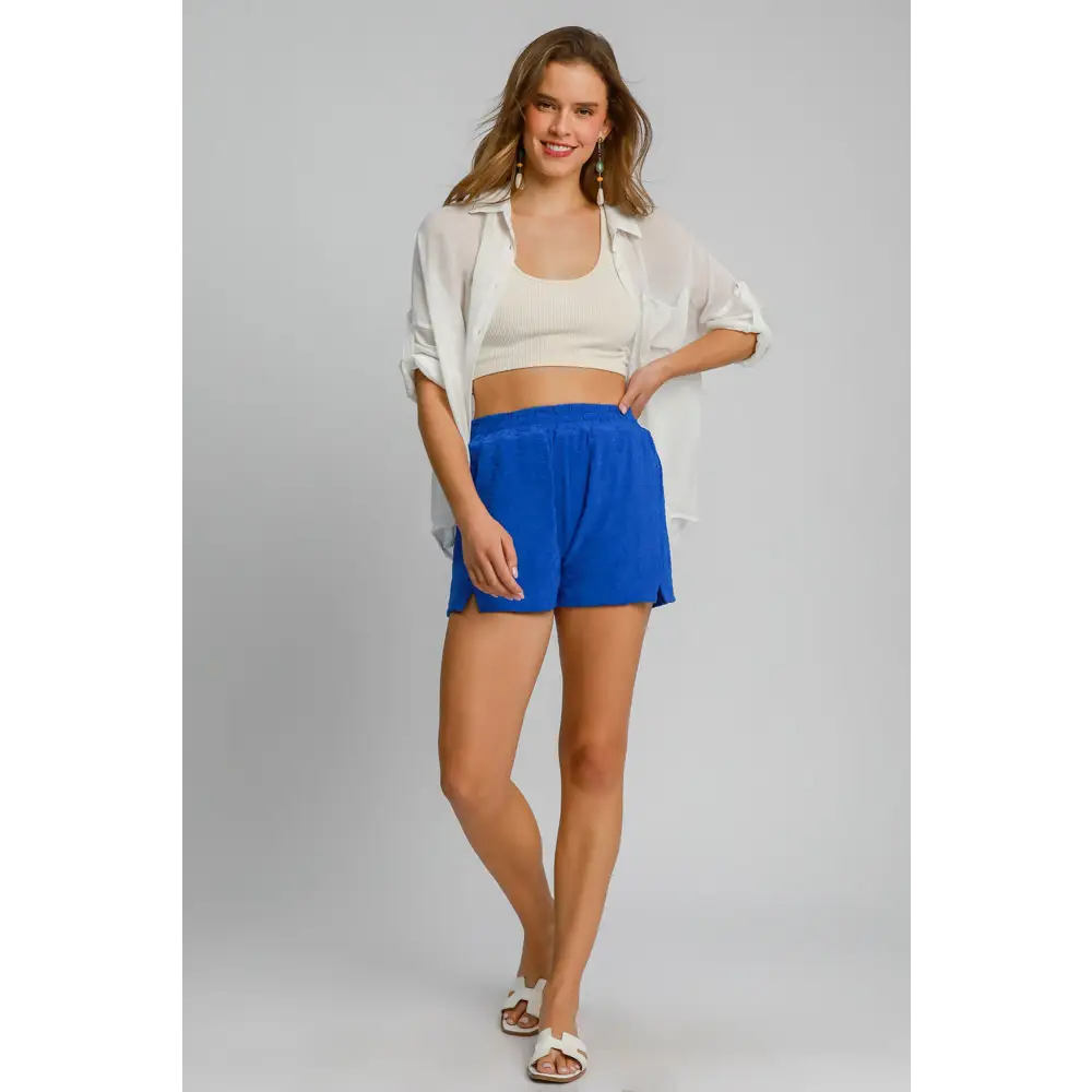 Floral Elastic Waist Jacquard Shorts with Pockets.