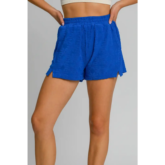 Floral Elastic Waist Jacquard Shorts with Pockets.