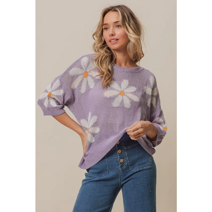 Floral Pattern Slit Sweater.
